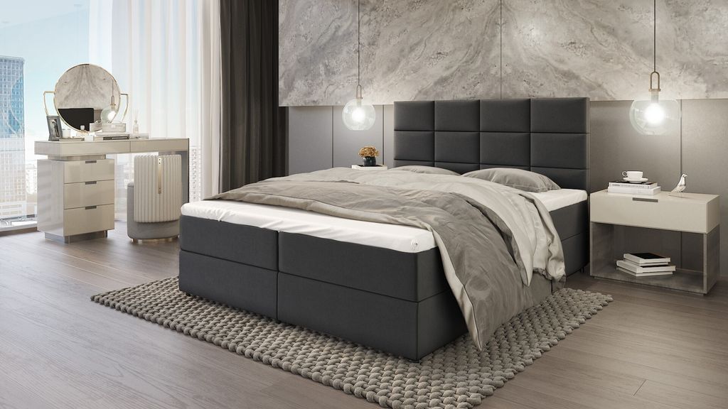 SALES LEADER Boxspringbett DENVER 120x200 cm Polsterbett mit zwei Bettkästen, Komplett-Set mit Matratze und Topper (4cm), Graphit, Bett Stoff JASM...