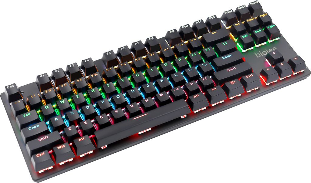 biojee Kabelgebundene mechanische Gaming-Tastatur mit 87 Tasten, Regenbogen-Tastatur mit Hintergrundbeleuchtung fuer Windows PC Laptop fuer Spiele ...
