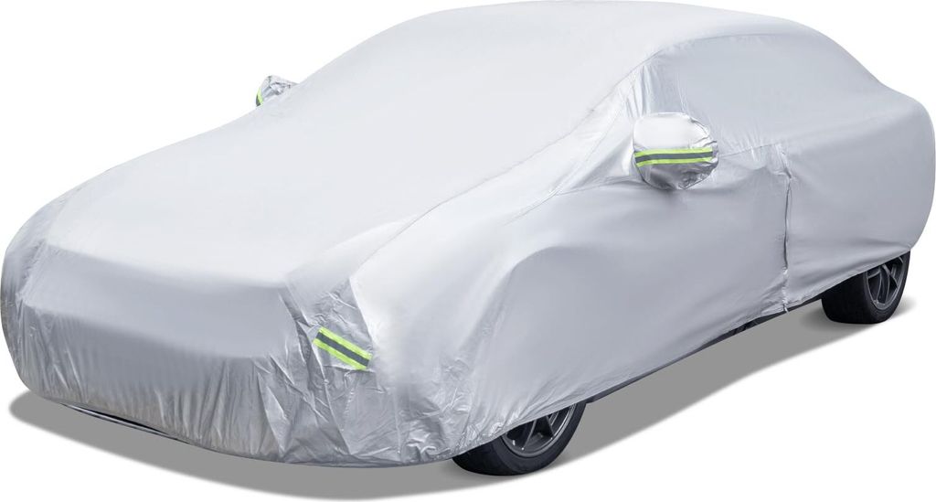 GOPLUS Autoabdeckung wasserdicht, für Limousine bis zu 479cm, Vollgarage Abdeckplane mit Reflexionsstreifen, Reißverschlusstür & Tasche, Schutzp...