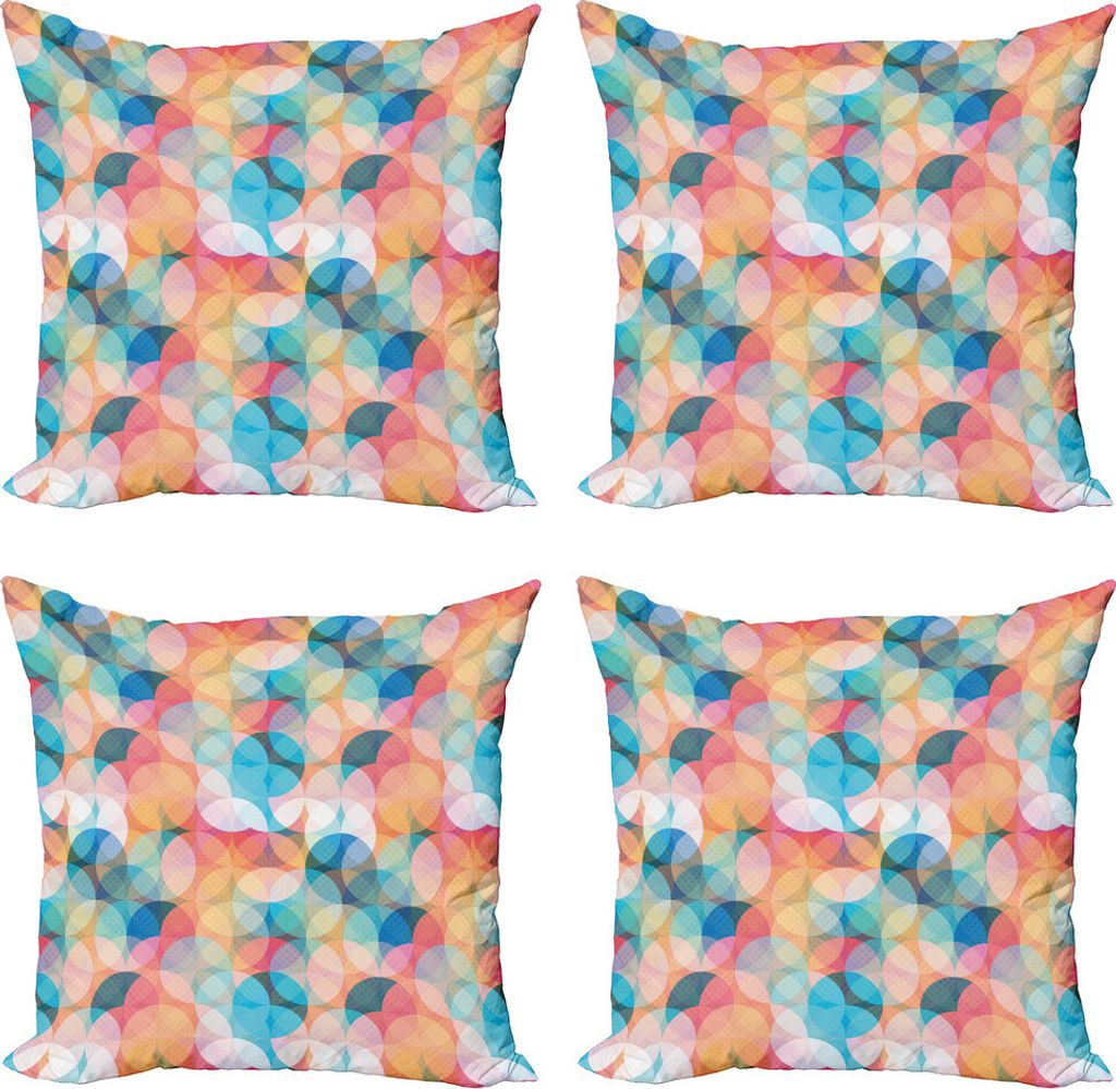 ABAKUHAUS Geometrisch Kissenbezug Set (4 Stück), Pastell Mosaik-Kreise, Moderner Doppelseitiger Digitaldruck, 50 cm x 50 cm, Peach Coral Blue