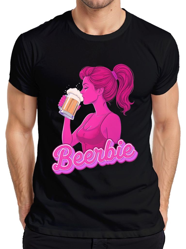 Beerbie Bierliebhaberin Pink Frau Bierkrug Party Geschenk Retro Herren T-Shirt, Schwarz, M