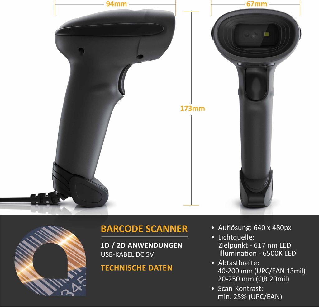 Aplic USB Barcode Scanner kabelgebunden 1D und 2D Produktbild 4