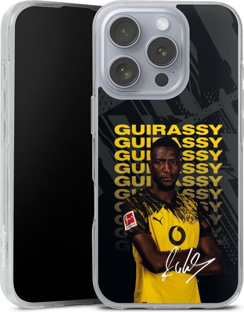 DeinDesign Handyhülle für Apple iPhone 16 Pro Silikon Hülle Case Smartphone Schutzhülle BVB Borussia Dortmund Serhou Guirassy