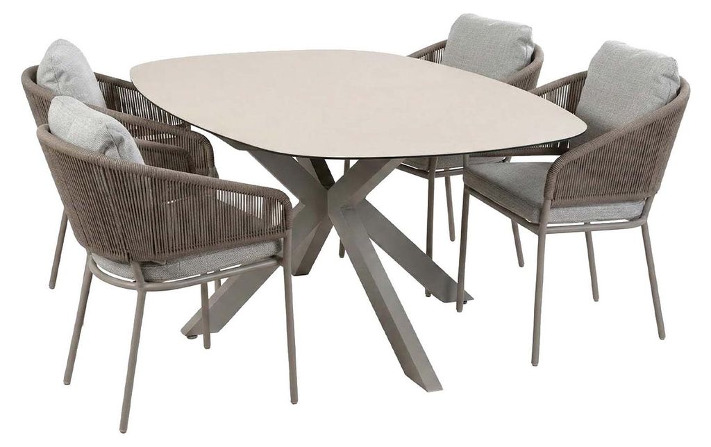 5-teiliges Gartenmöbel-Set | 4 Brindsi Gartenstühle (Elfenbeinfarbe, Camel & Mocca) | Gartentisch Malaga 180x115 cm (Camel)