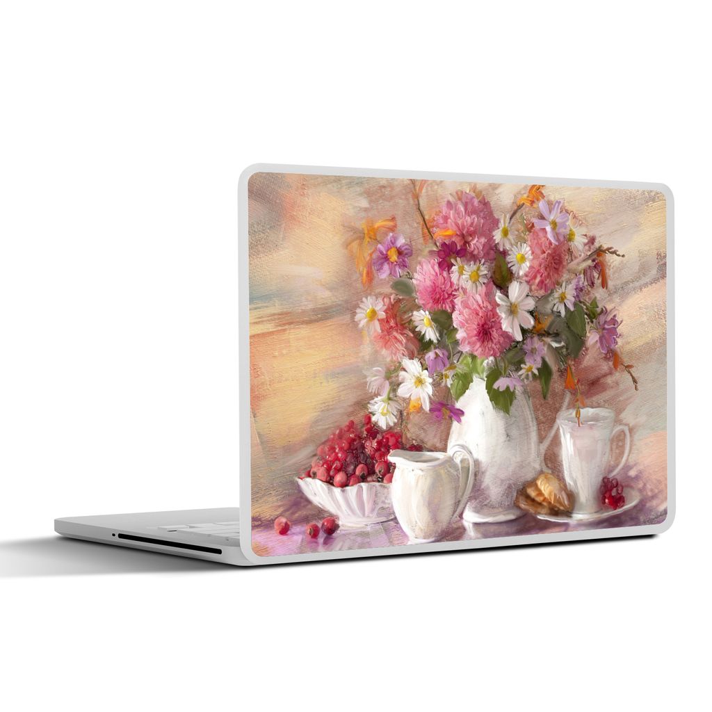 MuchoWow Laptop Aufkleber Sticker Cover Gemälde - Blumen - Vase - Ölfarbe 25x18 cm - Laptop-Deko