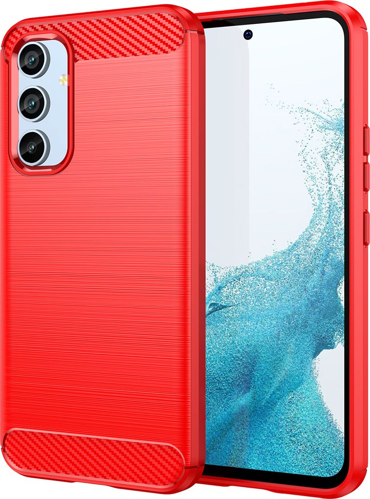 Galaxy A54 Hülle, Carbon-Faser TPU Silikon Stoßfest Schutzhülle für Samsung Galaxy A54 Rot