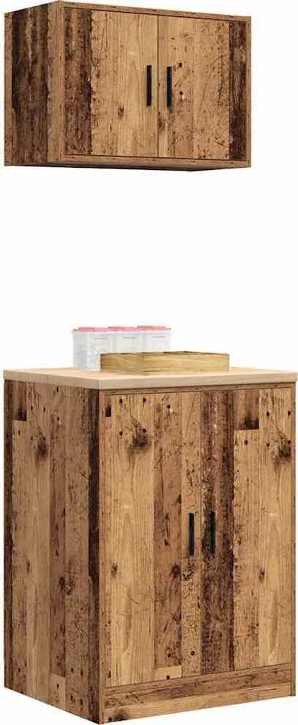 Organisateur de garage 2 pcs effet vieux bois pour stocker sans désordre