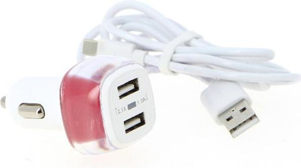 Ladegerät für den Zigarettenanzünder mit 2 USB-Anschlüssen 2.4A + Kabel Typ C