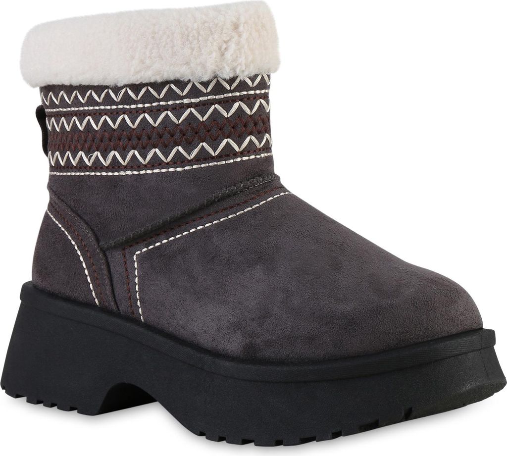 VAN HILL Damen Warm Gefütterte Winter Boots Stiefeletten Kunstfell Schuhe 841861, Farbe: Grau, Größe: 40