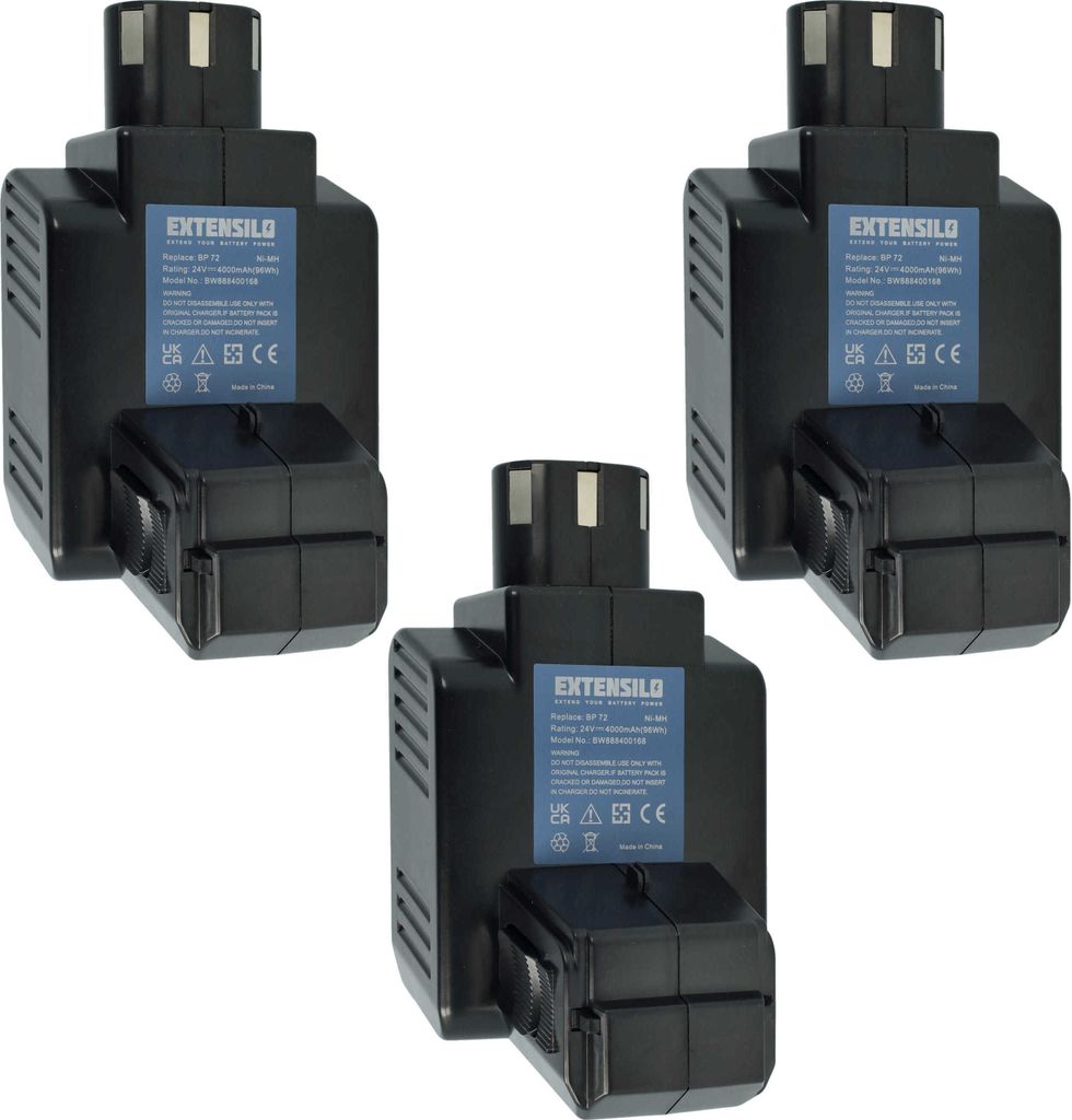 EXTENSILO 3x Akku Ersatz für Hilti BP72, BP60, 331530, BP40 für Werkzeug (4000 mAh, NiMH, 24 V)