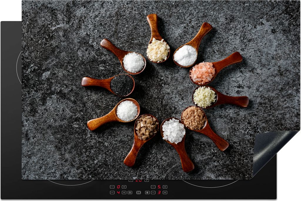 KitchenYeah Herdabdeckplatte Löffel - Kräuter - Gewürze - Küche - Industrie , 81x52cm, Küche Deko, Glaskeramikkochfeld Herdabdeckung, Abdeck...