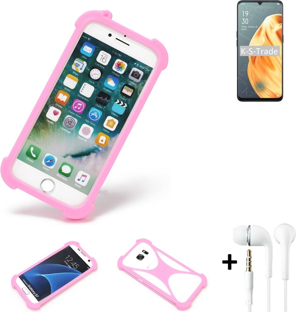 K-S-Trade Bumper + Kopfhörer kompatibel mit Oppo F15 Handy Hülle Schutzhülle Silikon Schutz Hülle Cover Case Silikoncase Silikonbumper TPU