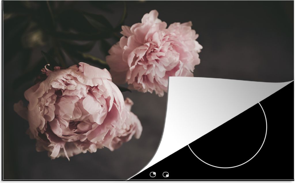 KitchenYeah Herdabdeckplatte Zwei rosa Pfingstrosen , 81x52cm, Küche Deko, Glaskeramikfeld Herdabdeckung, Abdeckplatte fùr Kochfeld