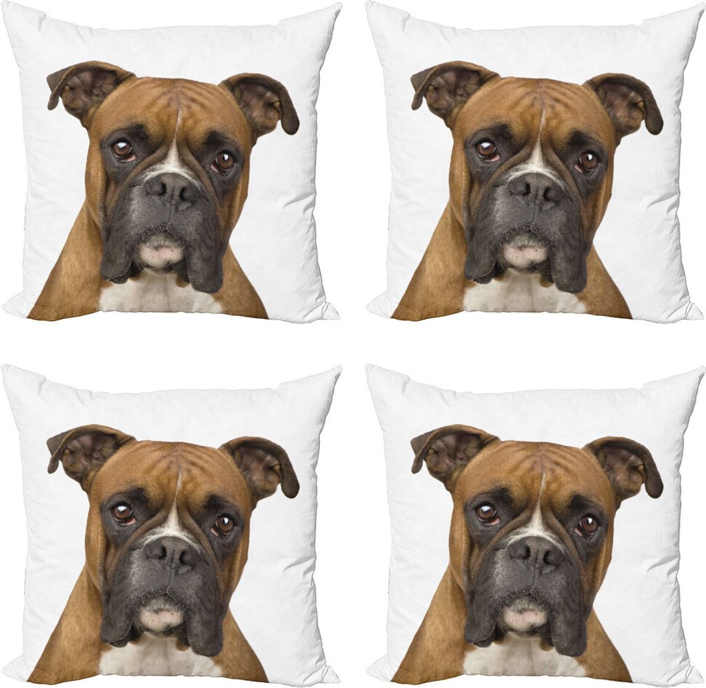 ABAKUHAUS Boxer-Hund Kissenbezug Set (4 Stück), Rassehund Vorderansicht, Moderner Doppelseitiger Digitaldruck, 50 cm x 50 cm, Blassbraun Dunkelbraun