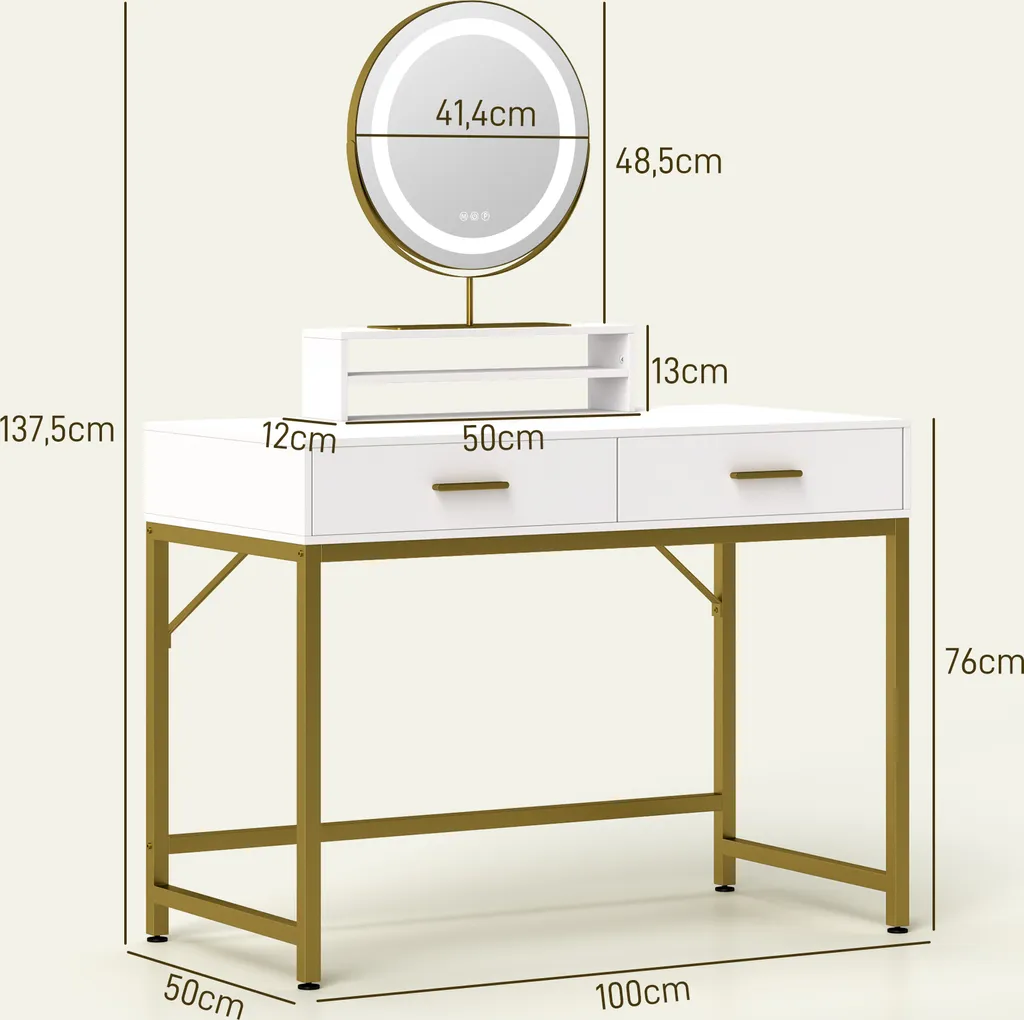 Table de Maquillage Blanche avec Éclairage LED et Miroir Orientable