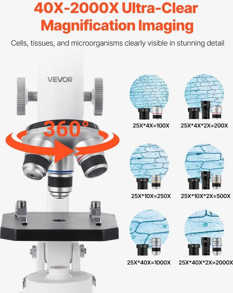 Microscope monoculaire 40-2000X à double éclairage LED haute puissance - 2