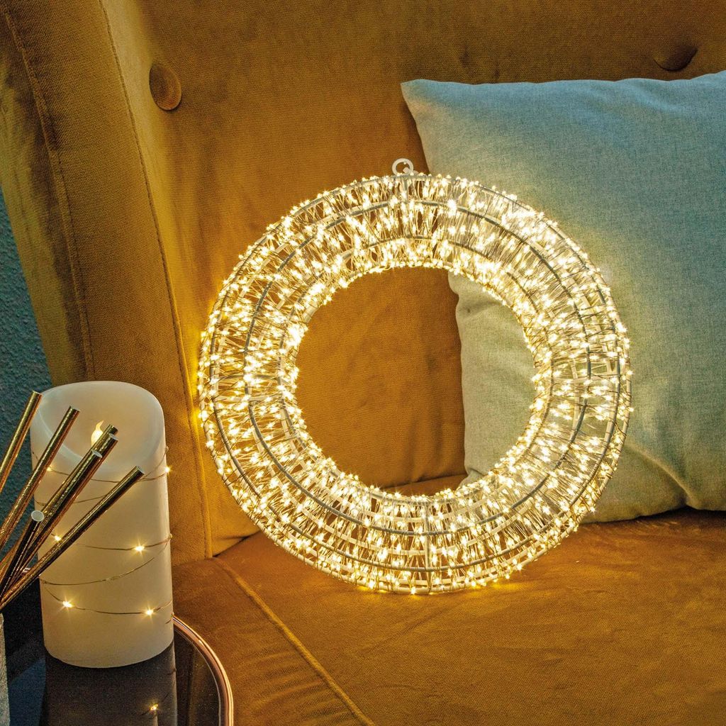 LED-Kranz mit Tauperlen, 1440L, φ30cm, warm-weiß, silber Produktbild 