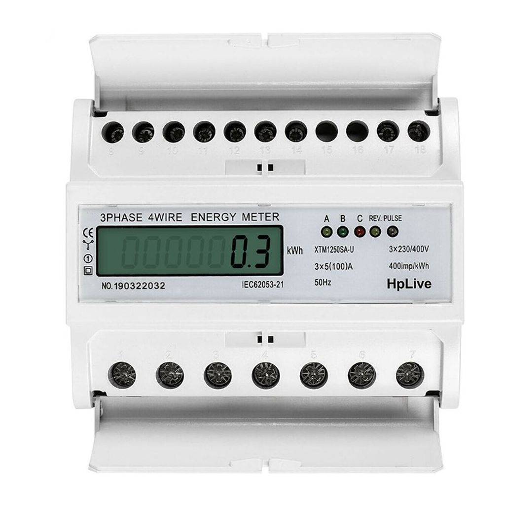 LCD Drehstromzähler geeicht für DIN Hutschiene 3x230/400V 5 100 A Stromzähler 