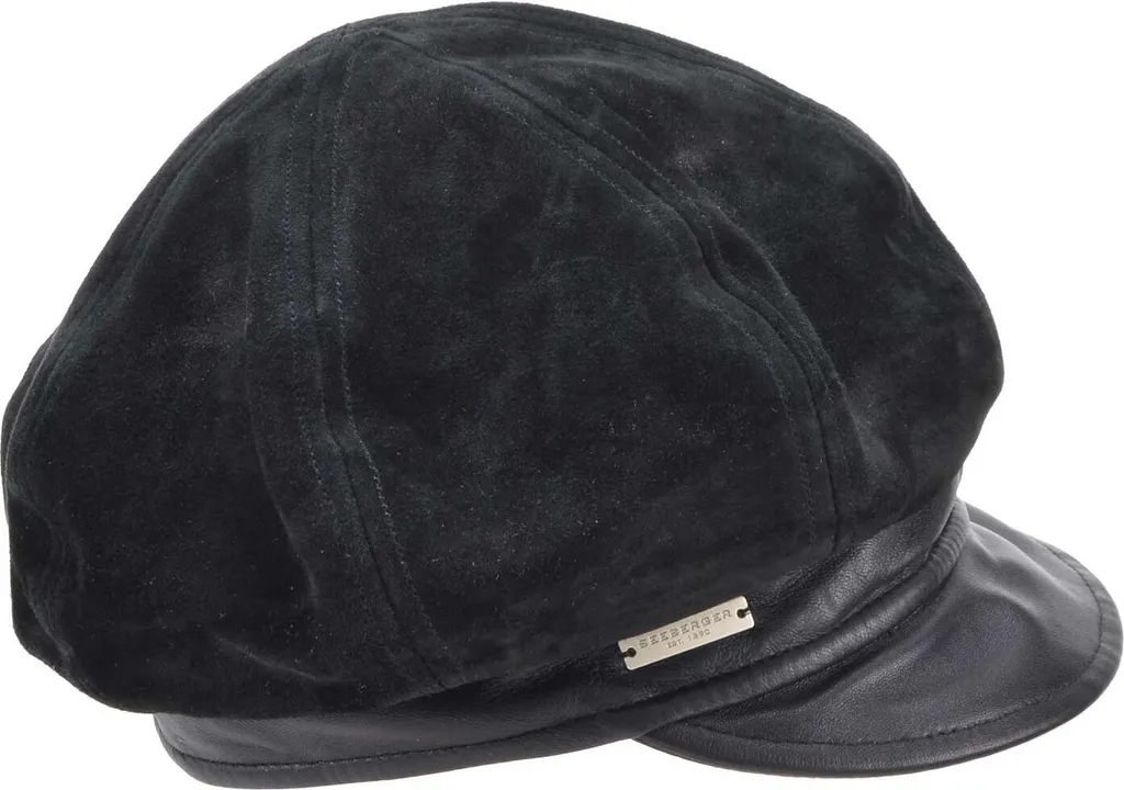 Casquette Seeberger 100% cuir souple noir avec mix velours et lisse