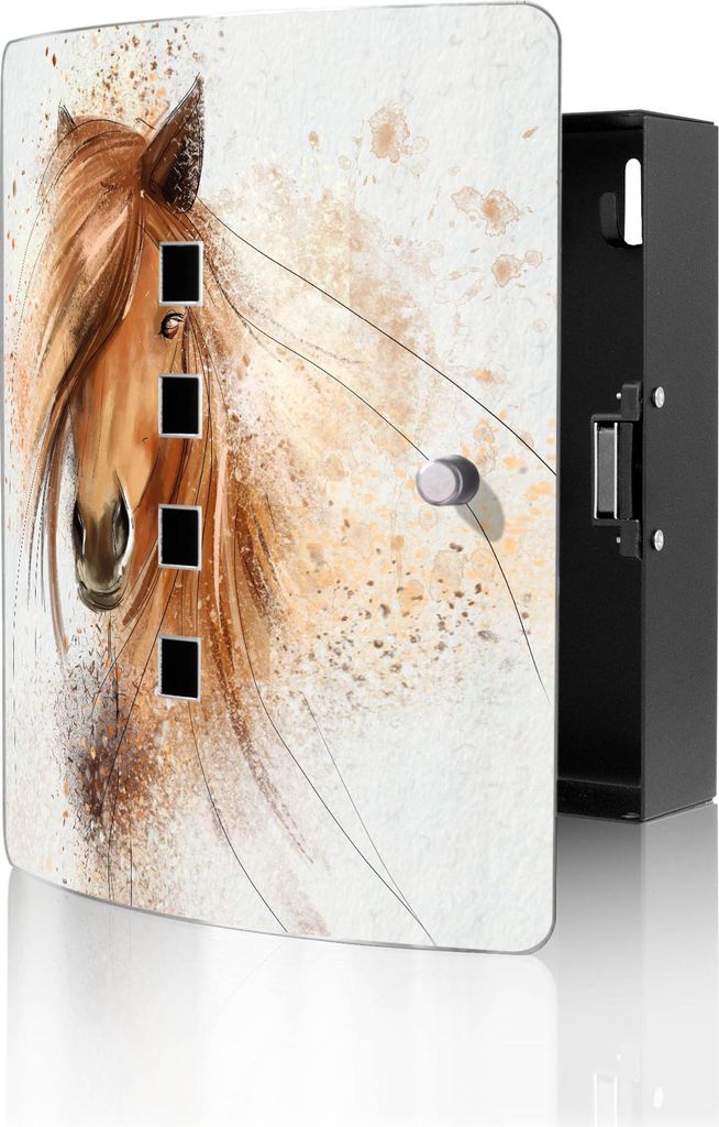 banjado Design Schlüsselkasten aus Edelstahl für 10 Schlüssel, Schlüsselschrank 24 x 21,5 x 7cm groß mit Magnetverschluss, Magic Horse [BWSK 1...