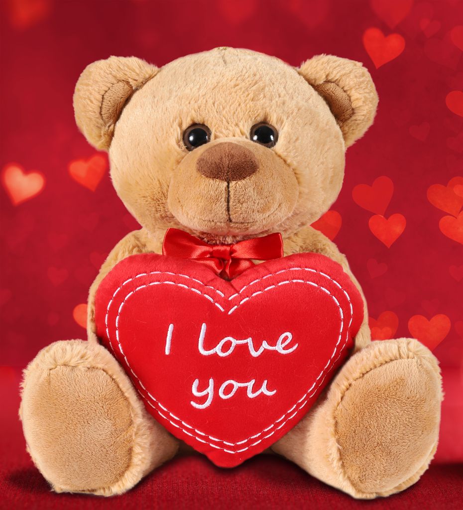 BRUBAKER Teddybär Mit Rotem Herz – 25 Cm, Kuscheliger Plüschbär, Geschenk Für Valentinstag & Mehr