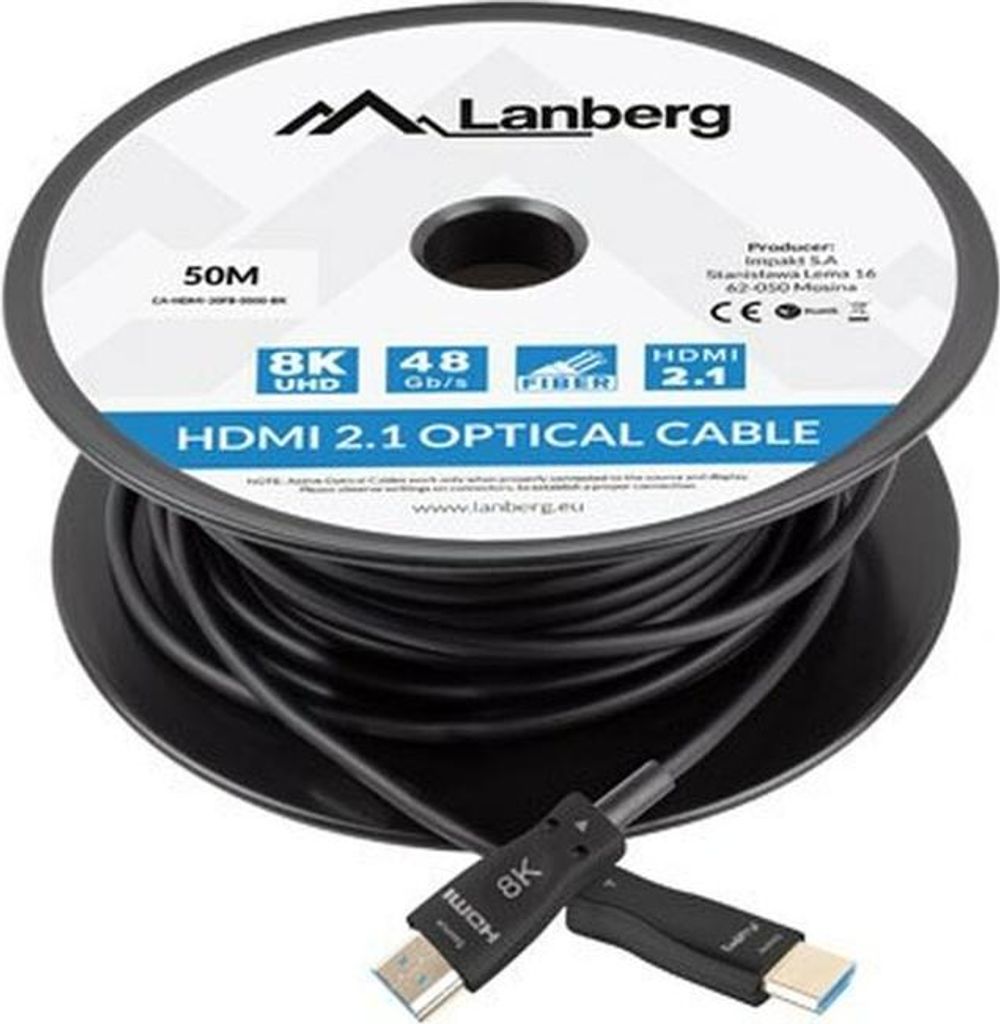LANBERG HDMI-Kabel M/M V2.1 50m 8K optisch AOC schwarz Produktbild 