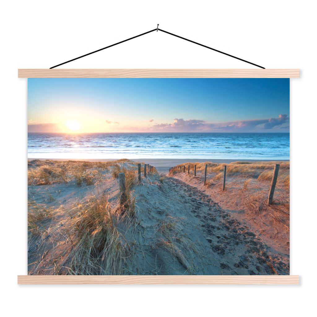 MuchoWow Textilposter Strand - Meer - Sonne - Düne 60x45 cm mit holzfarbenen Rahmen - Bild