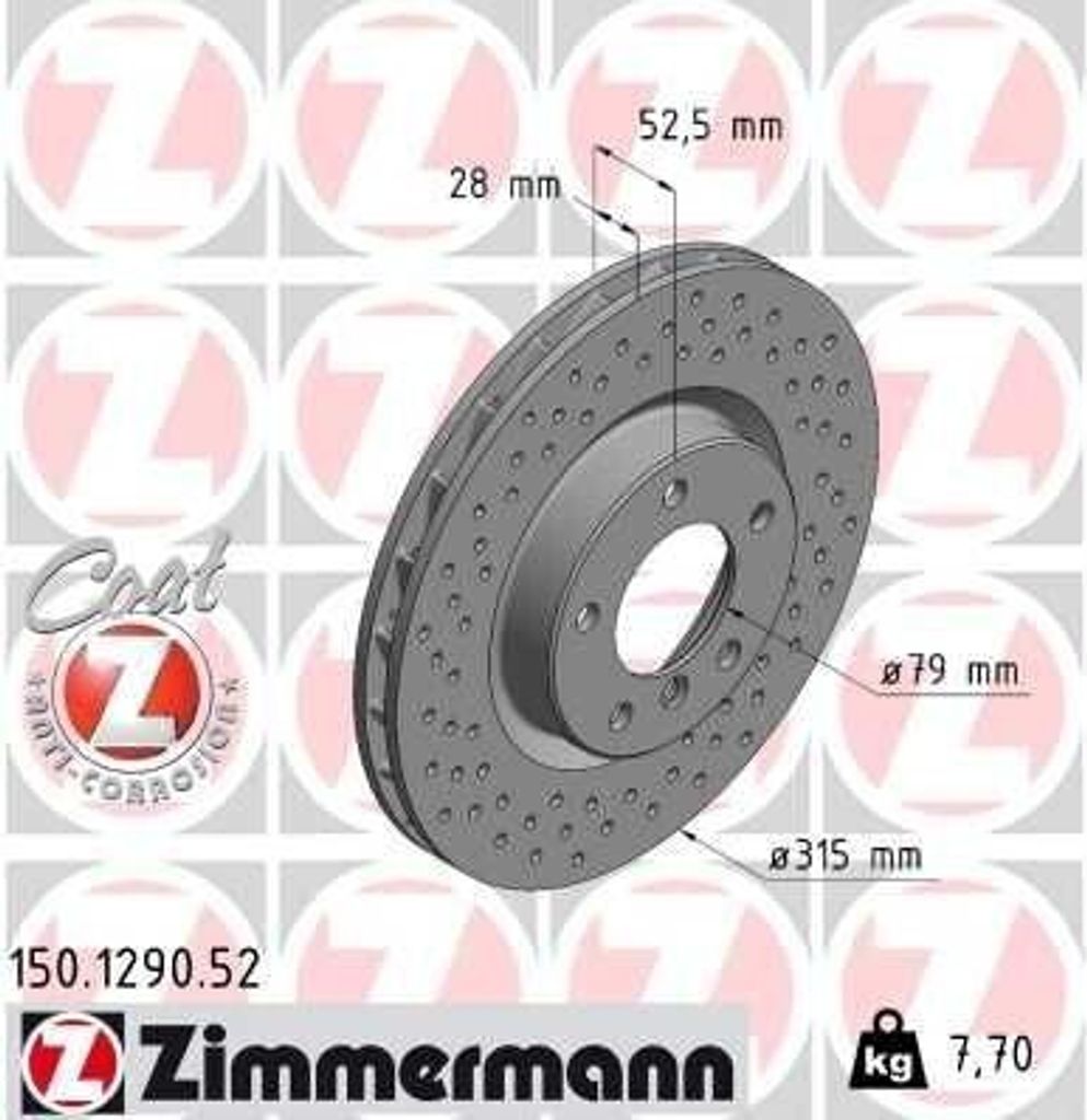 ZIMMERMANN Sport Coat Z Bremsscheibe Vorne Links für BMW 3 Limousine (E36) 315mm 150.1290.52