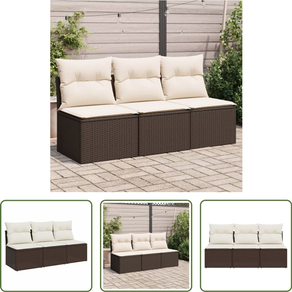 The Living Store Gartensofa mit Kissen 3-Sitzer Braun Poly Produktbild 