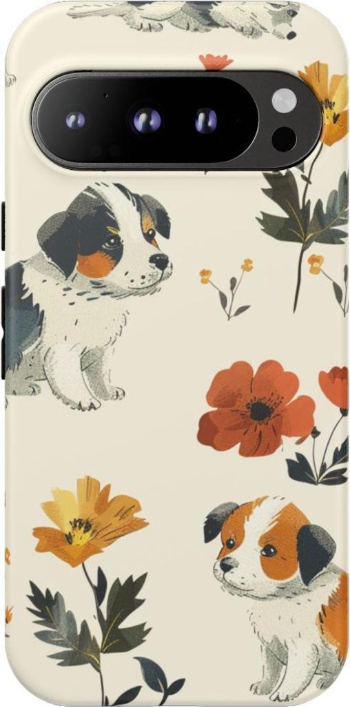 Niedliche Welpen und Blumenmuster – Hülle Kompatibel mit Google Pixel 9 Pro