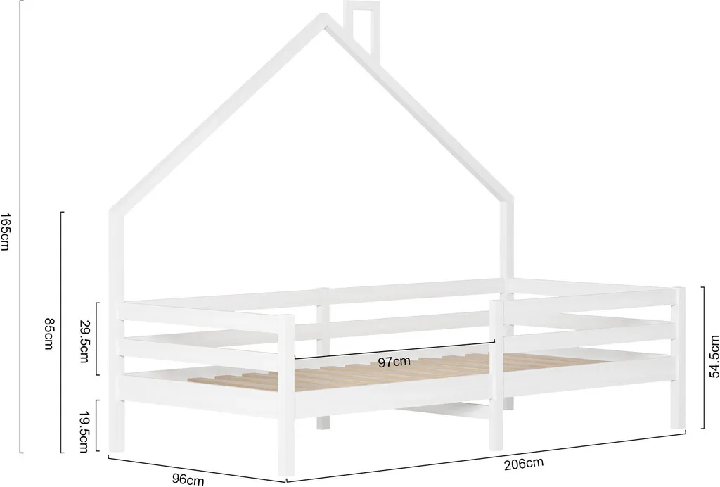 Lit enfant 90x200 blanc en pin massif avec protection anti-chute sûre