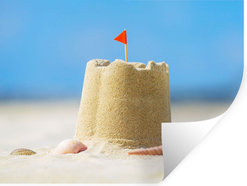 MuchoWow Wandtattoo Wandsticker Wandaufkleber Sandburg - Strand - Muscheln - Sommer 160x120 cm Selbstklebend und Repositionierbar - Selbstklebend...