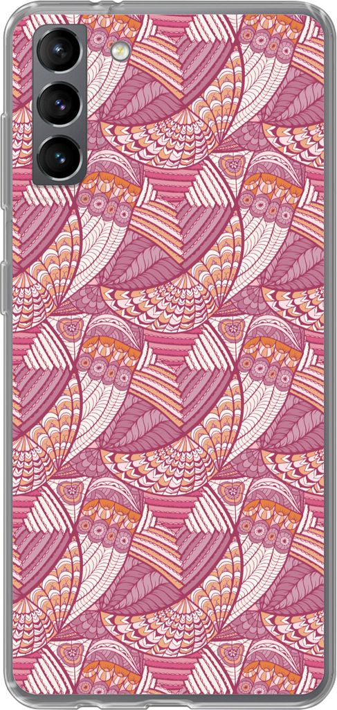 MuchoWow Handyhülle Schutzhülle Hülle für Telefoonhoesje Samsung Galaxy S21 Plus Mädchen - Federn - Rosa - Muster - Mädchen - Kinder - Kind...
