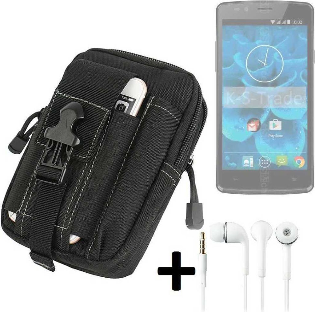 K-S-Trade Gürteltache + Kopfhörer kompatibel mit Qilive Q4 5.0 Gürtel Tasche Holster Schutz Hülle Handy Hülle schwarz inkl. Extrafächer