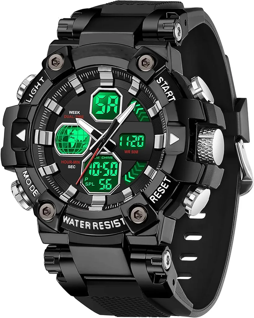 Orologio Rugged Blu 5ATM - Doppia Ora Digitale Analogico LED