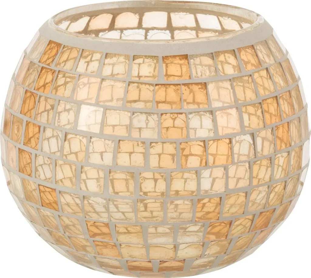 Photophore Mosaïque Orange Rond en Verre J-Line - Grand Modèle Deco