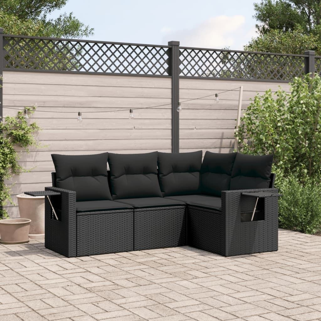 Design 4-tlg. Garten-Sofagarnitur mit Kissen Schwarz Poly Rattan, Gartenmöbel-Sets 2024 Neu