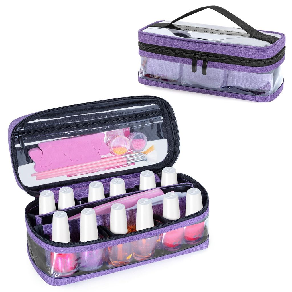 Aufbewahrungstasche für Nagellack, Organizer für 12 Fläschchen (bis zu 15 ml), Kosmetiktasche für Nagelzubehör, lila