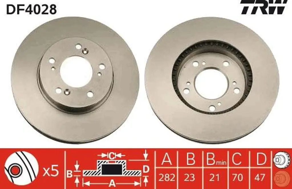 Disque de frein TRW DF4028 pour Honda CR-V et HR-V - OE 45251SZ3E00