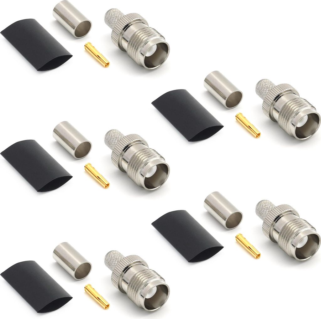 TNC Buchse LMR240 LMR-240 RG59U RG8X RG-8X HF-Koaxialkabelstecker vernickelt mit vergoldetem Stift (5er-Pack)