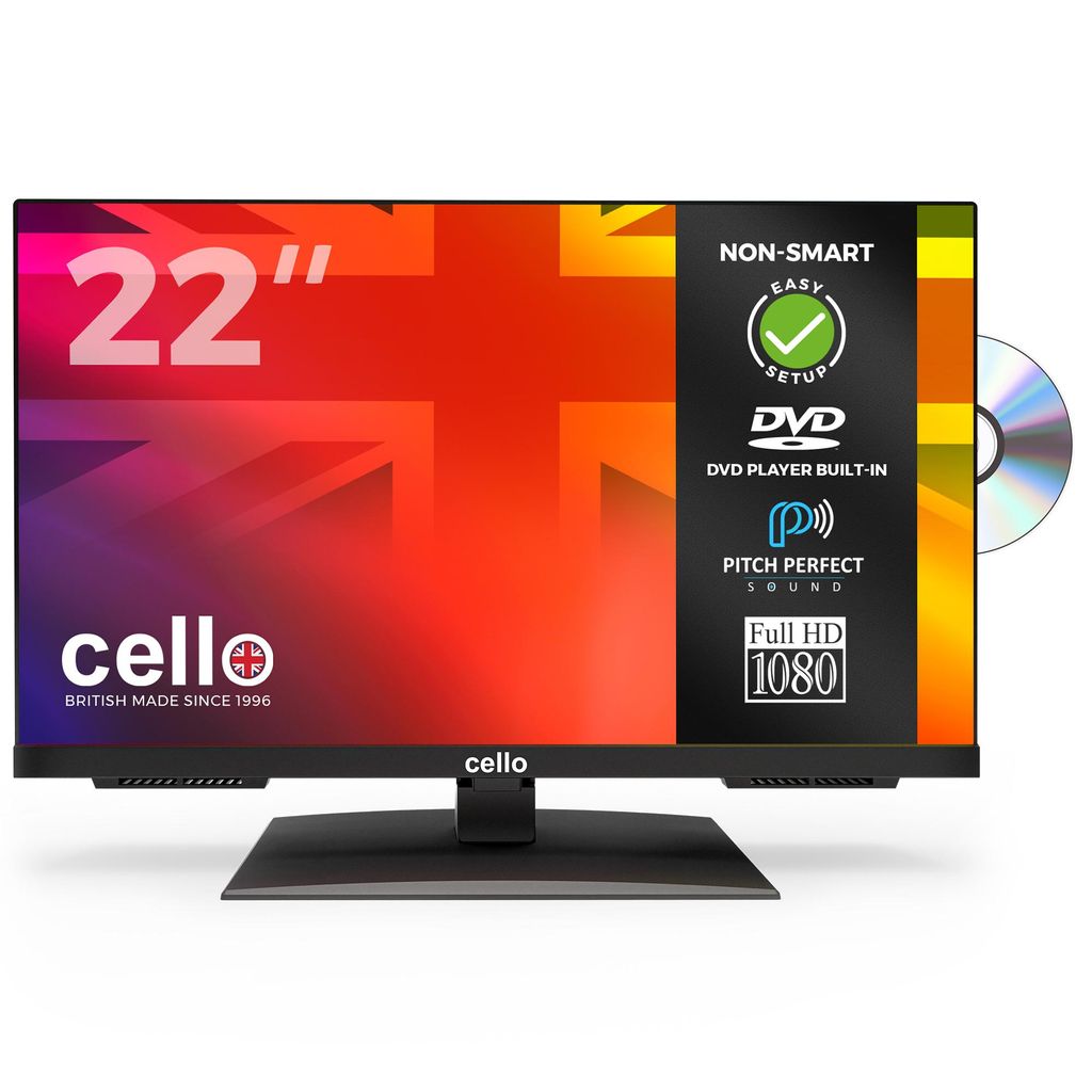 Cello 22 Zoll Full HD LED TV mit DVD‐Player, Perfect‐Pitch‐Sound, Triple‐Tuner, HDMI, USB, VESA 100×100
