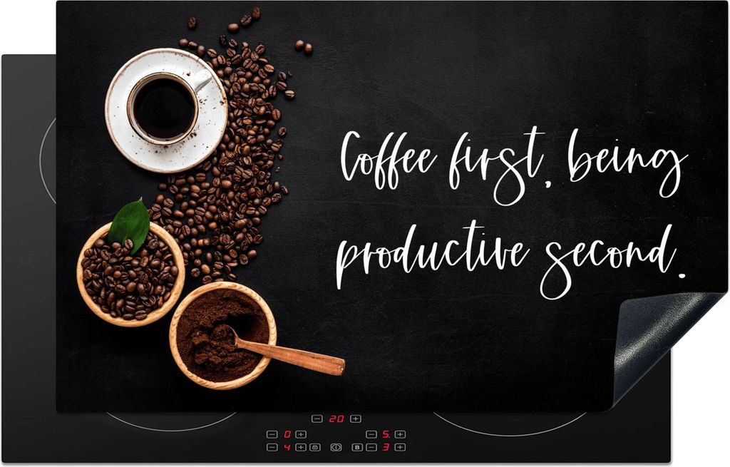 KitchenYeah Herdabdeckplatte Sprichwörter - Erst Kaffee, dann produktiv sein , 83x51cm, Küche Deko, Glaskeramikkochfeld Herdabdeckung, Abdeckpl...
