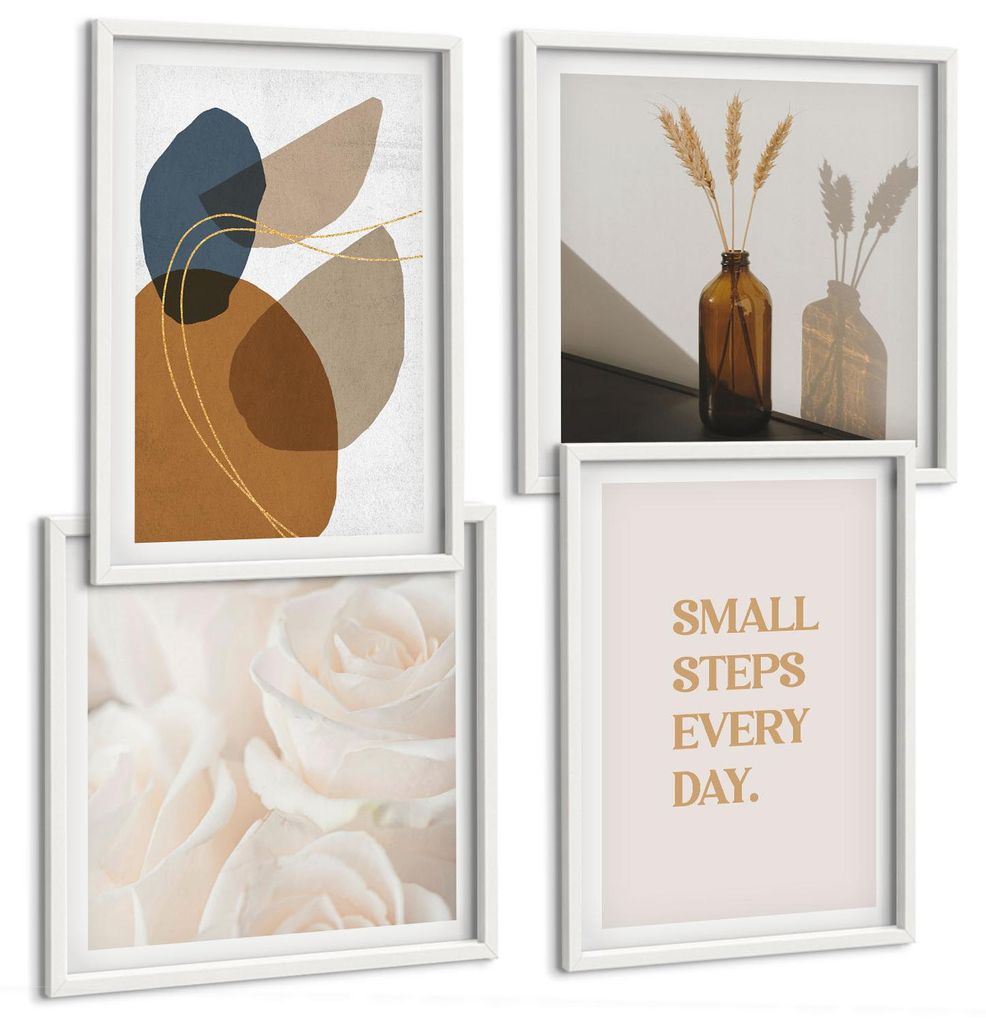 Bilder Set 4-teilig im weißen Rahmen – Wandbilder 4 Stück – gerahmte Poster für Wohnzimmer, Schlafzimmer und Flur – 50x50 cm - 40x60 cm ...