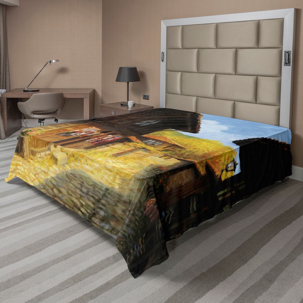 ABAKUHAUS Jahrgang Bettlaken, Mittelalter Holzhäuser Im Herbstsaison Tag Osmane Balkan Traditioneller Art Druck, weiches bequemes oberes Bettlaken...