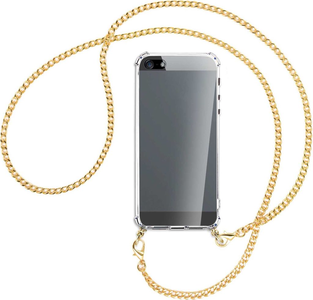 Handykette Backcover-Schutzhülle mit Band (Metall goldfarben) für Apple iPhone 5, 5S, SE - goldfarbene Kette