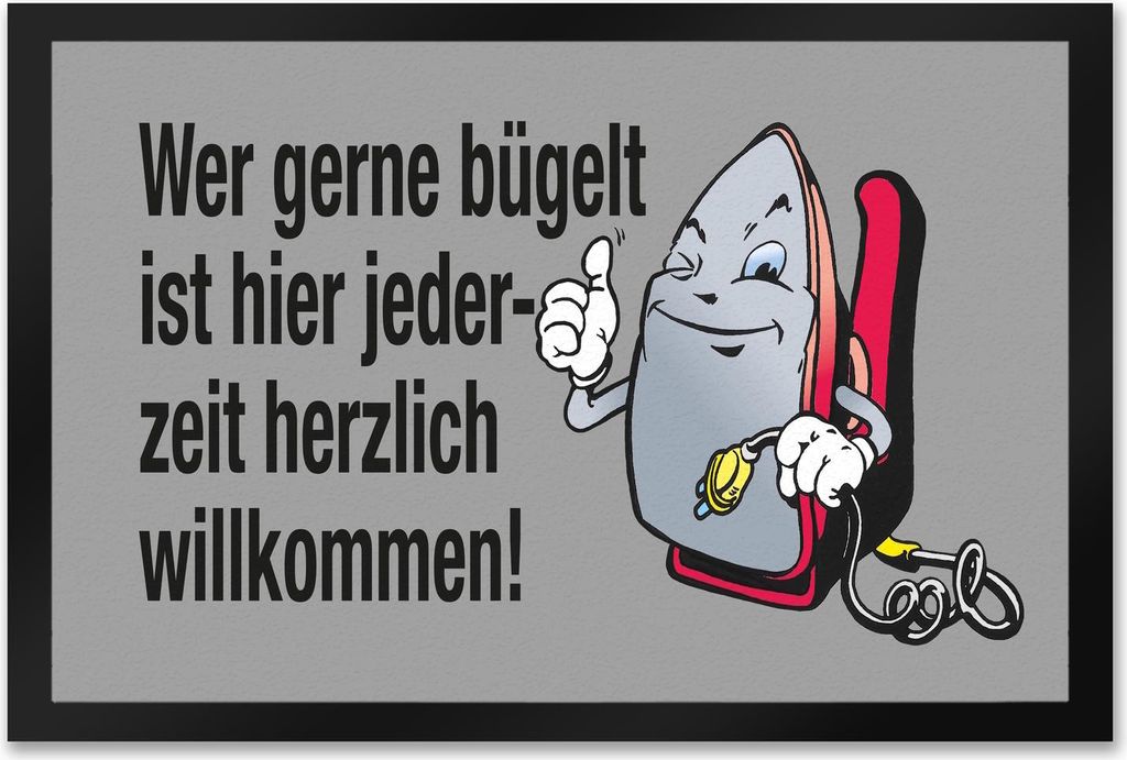 Lächelndes Bügeleisen Fußmatte XXL in 50x75 cm mit Spruch: Freunde des Bügelns