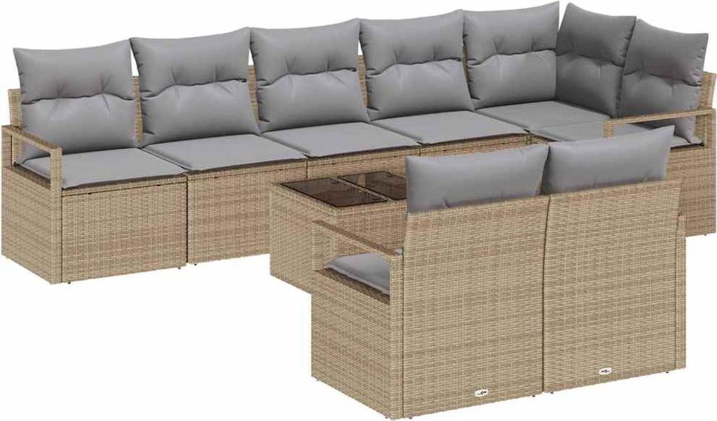 "2026 MODERNE" Sofa Set mit Kissen 9 pcs Beige Poly Rattan - Terassenmöbel NeuMöbel230129