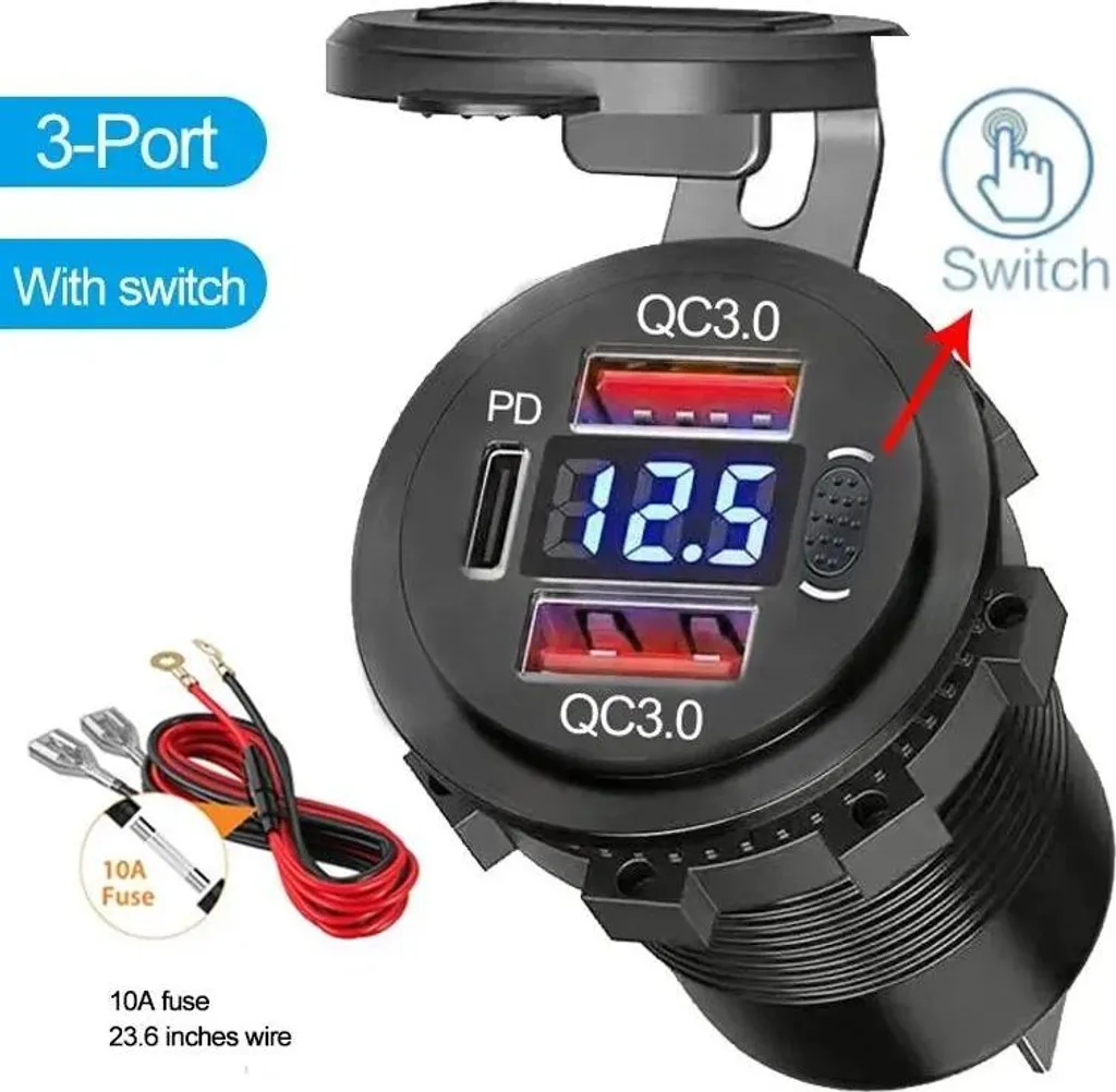 Caricatore Accendisigari USB Robusto con Monitor Batteria e Cavo