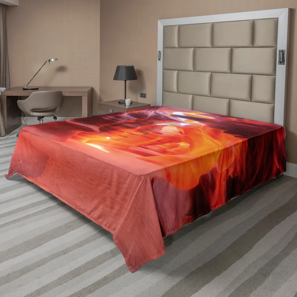 Drap de lit doux motif Rayon de Soleil Orange 275x260 cm Confortable