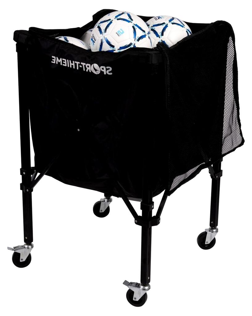 Faltbarer Ballwagen | Platzsparend mit 4 Rollen und Feststellern | Für 15 Bälle Größe 5 | 60x60x88 cm | 3,1 kg | Traglast 10 kg | Mit Aufsatz